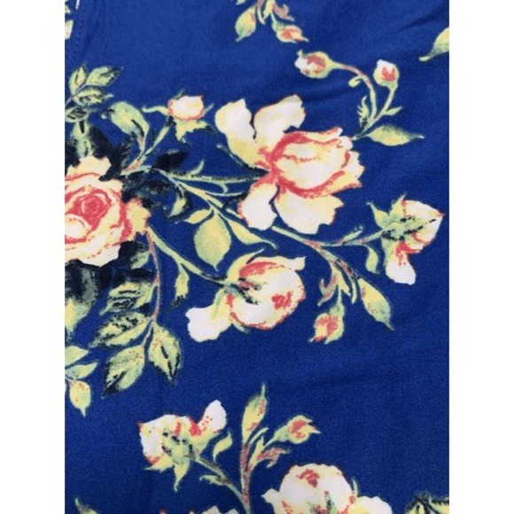 LuLaRoe Womens Leggings Size TC2 Royal Blue Pink Roses Floral Plus 18+ NWT - Picture 2 of 4